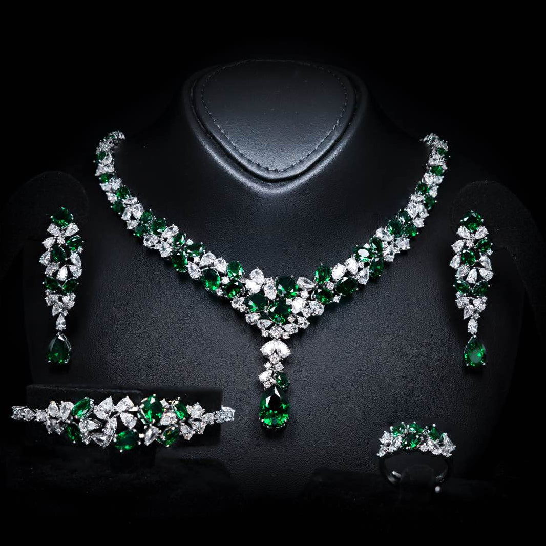 Omnia Reman Green Full Set in High Quality Zircon Stone Premium Rhodium Plated - OMNIASTORES UAE