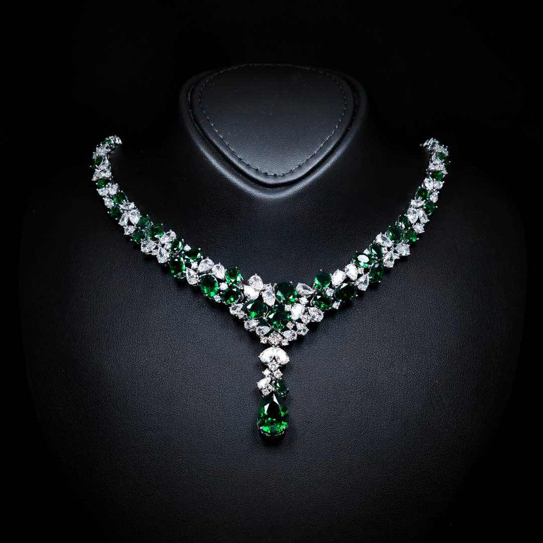 Omnia Reman Green Full Set in High Quality Zircon Stone Rhodium Plated