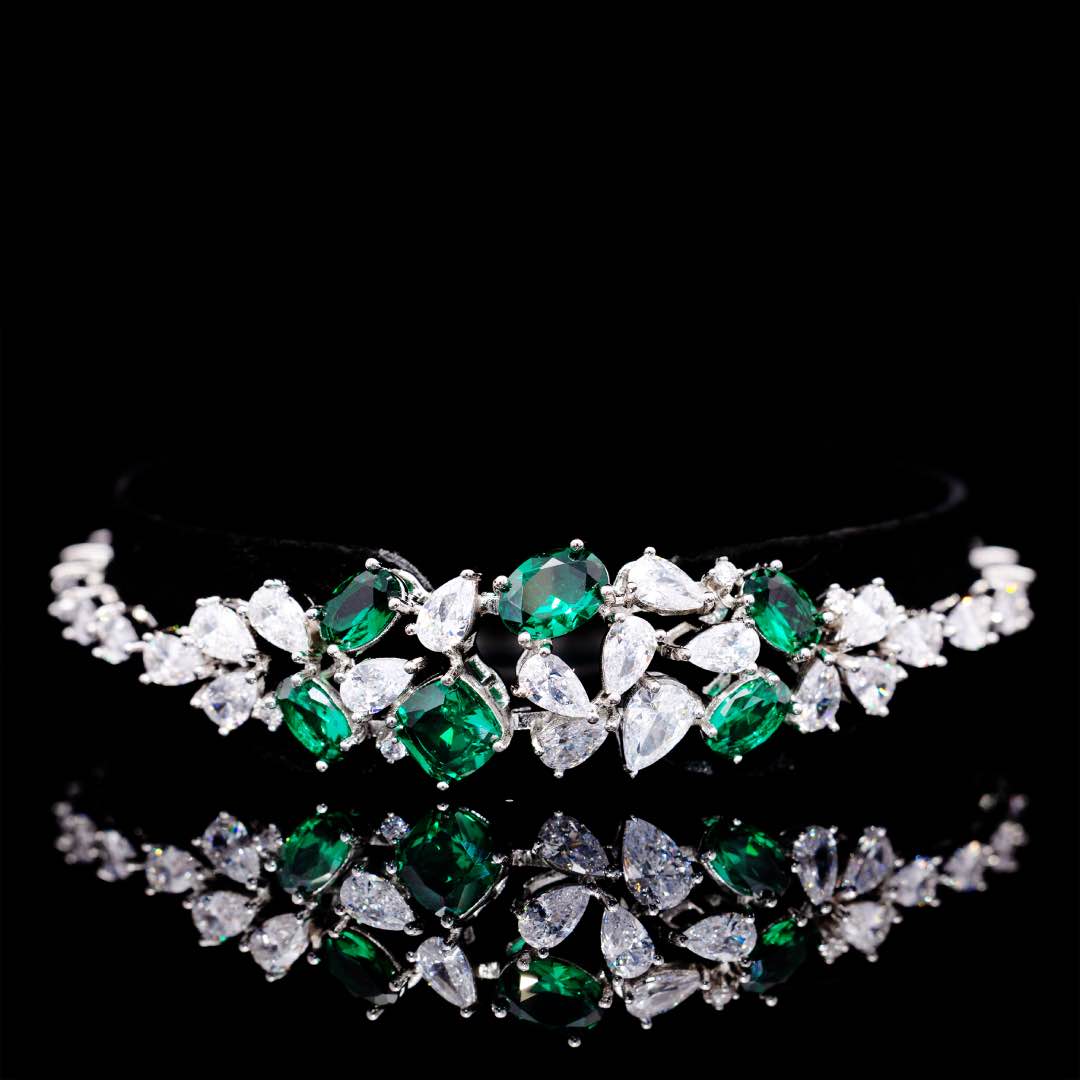 Omnia Reman Green Full Set in High Quality Zircon Stone Rhodium Plated