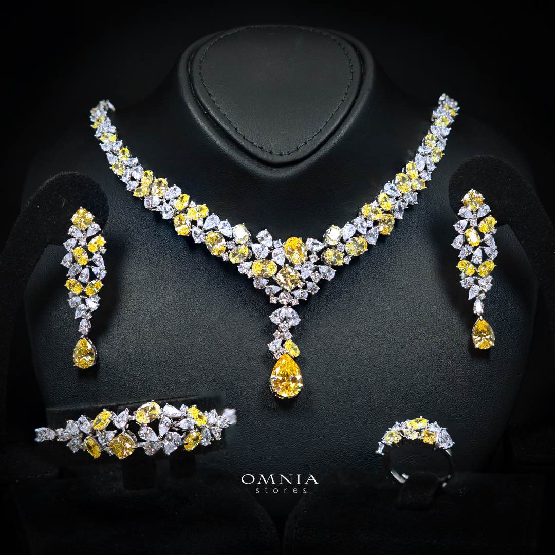 Omnia Reman Yellow Full Set Accessories in High Quality Zircon Stone Premium Rhodium Plated - OMNIASTORES UAE
