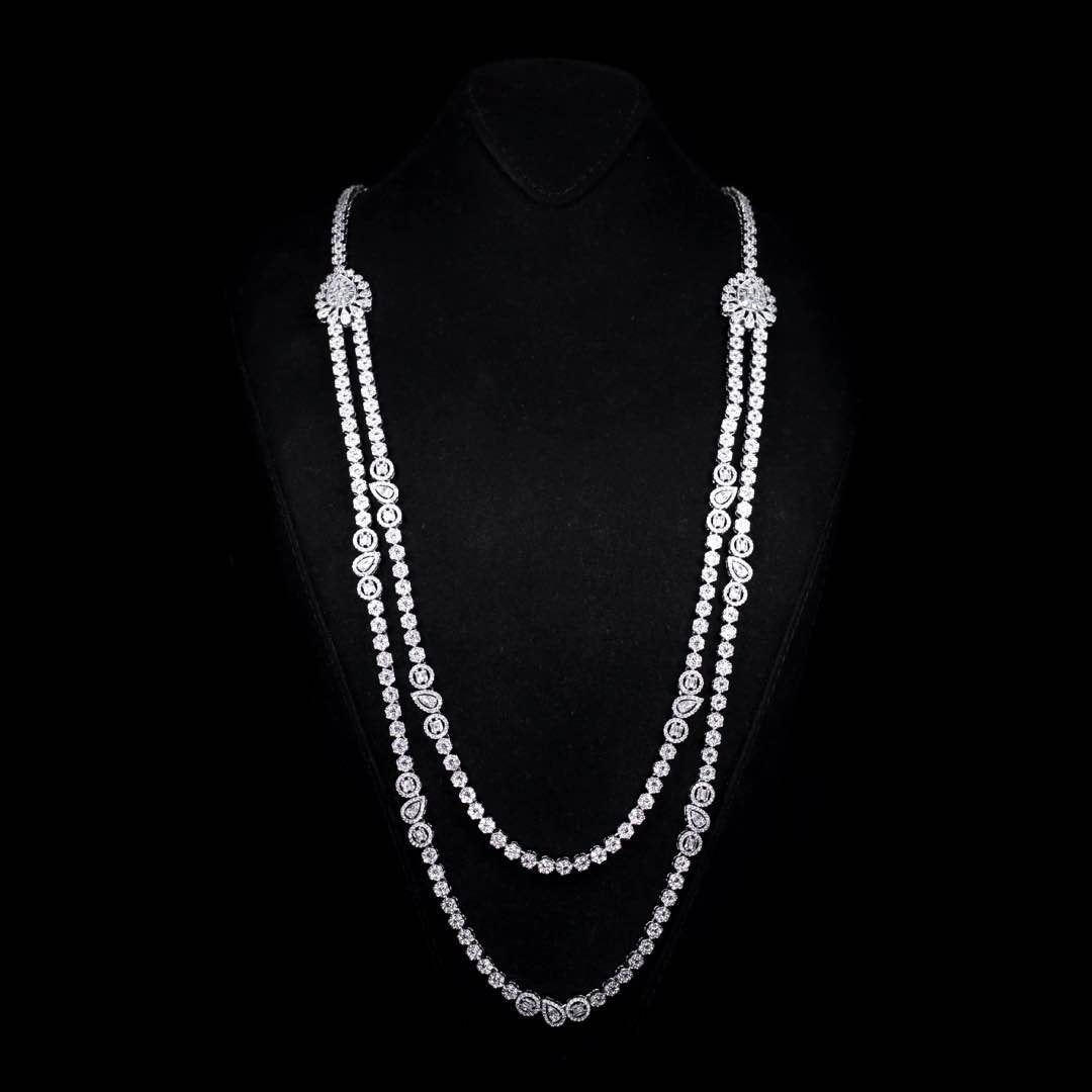 Omnia Ahad Bridal White Long Chain Set In Rhodium Plated With High Quality Zircon Stones - OMNIASTORES UAE