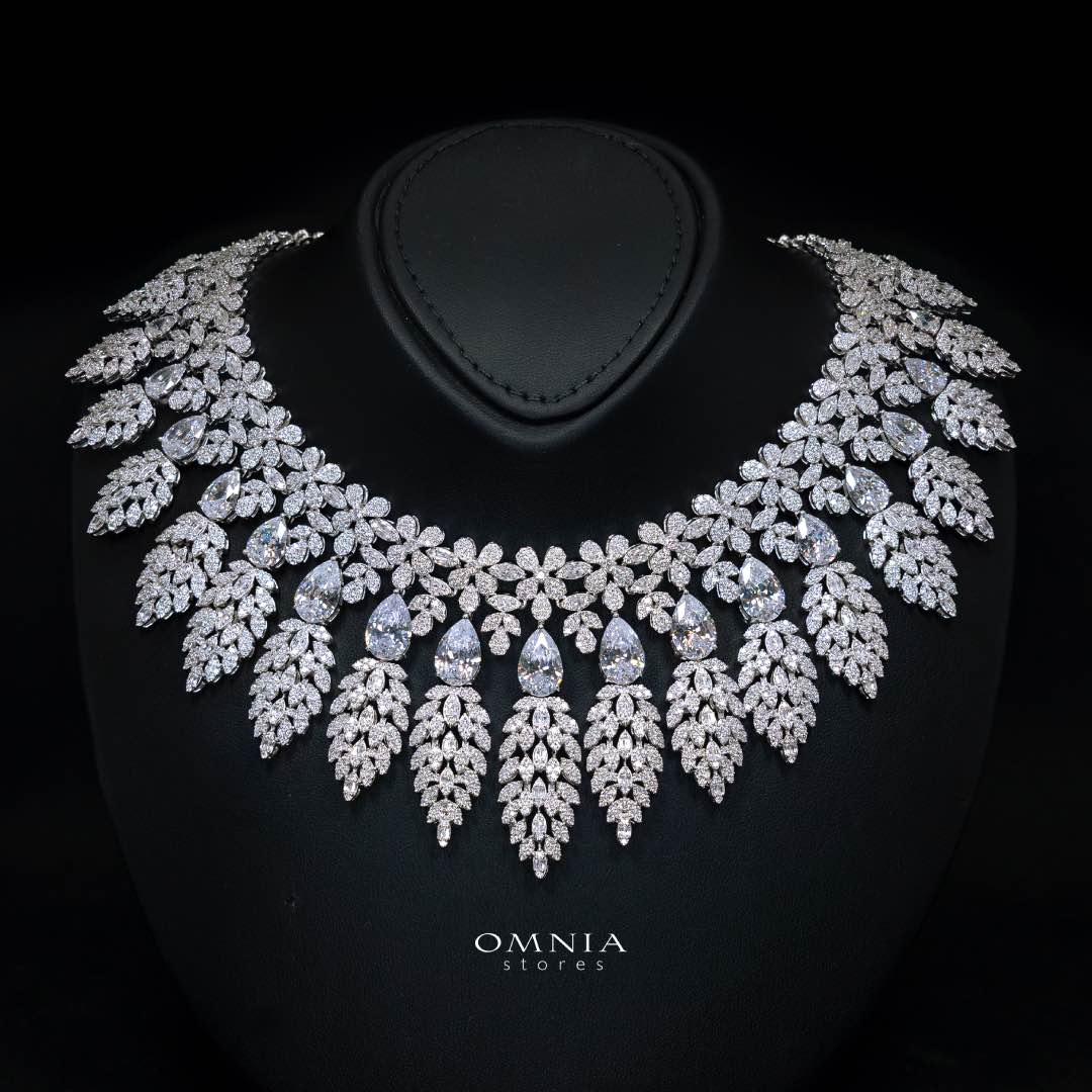 Omnia Asrar White Bridal Full Set in High Quality Zircon Stone Premium Rhodium Plated(16cm only available in KSA) - OMNIASTORES UAE