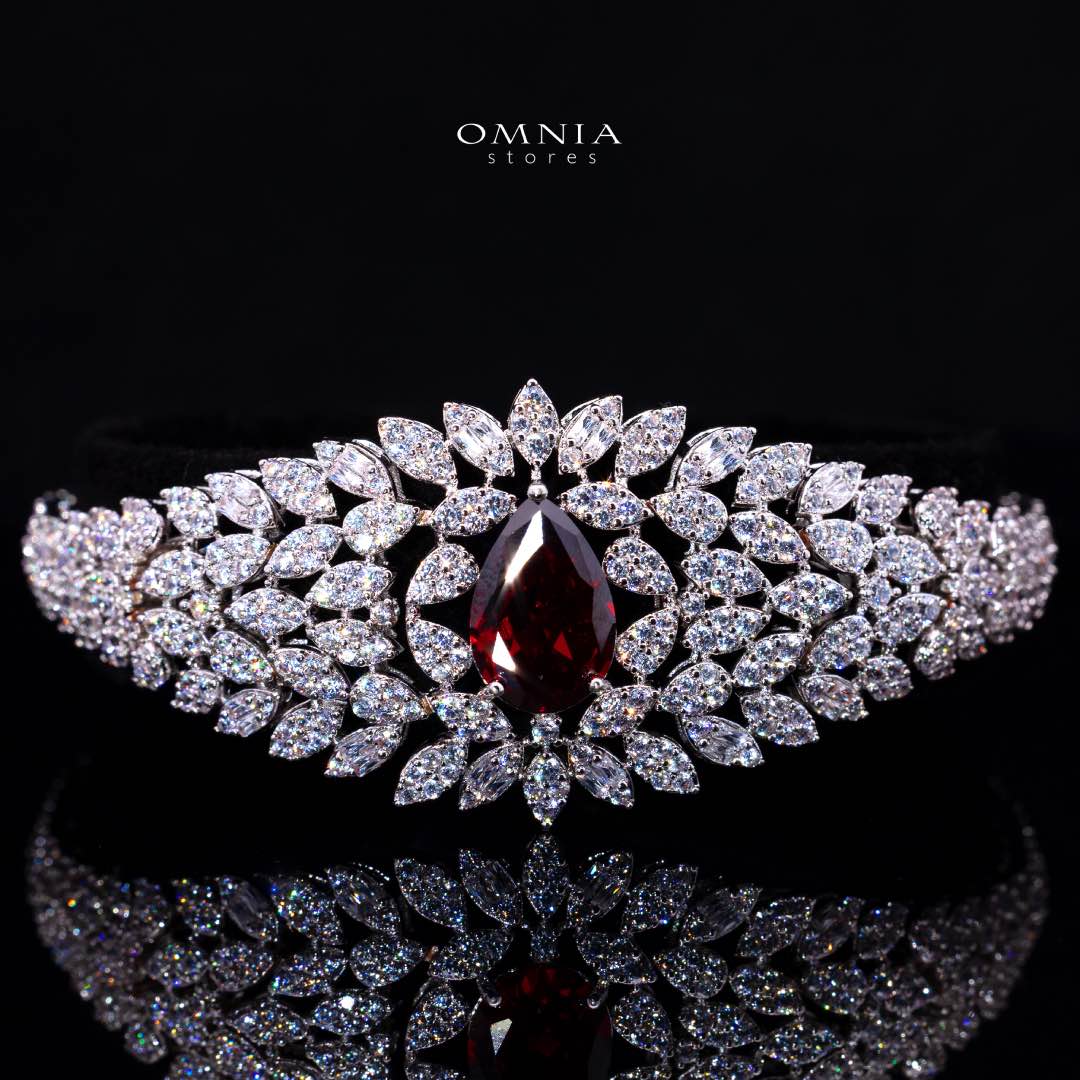 Omnia Asrar Red Bridal Full Set in High Quality Zircon Stone Premium Rhodium Plated - OMNIASTORES UAE