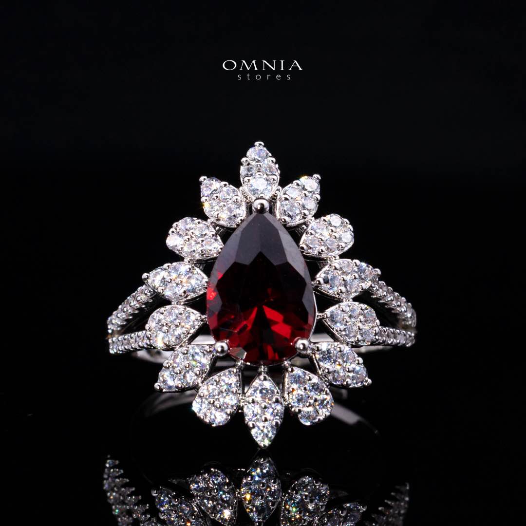 Omnia Asrar Red Bridal Full Set in High Quality Zircon Stone Premium Rhodium Plated - OMNIASTORES UAE