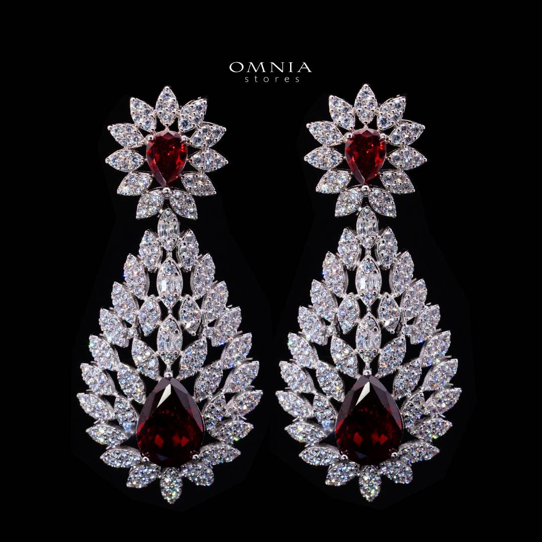 Omnia Asrar Red Bridal Full Set in High Quality Zircon Stone Rhodium Plated