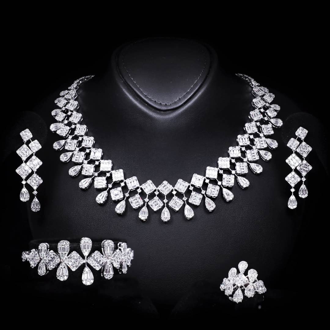 Omnia Kacey White Pearl Luxury Bridal Full Set in High Quality Zircon Stone Premium Rhodium Plated