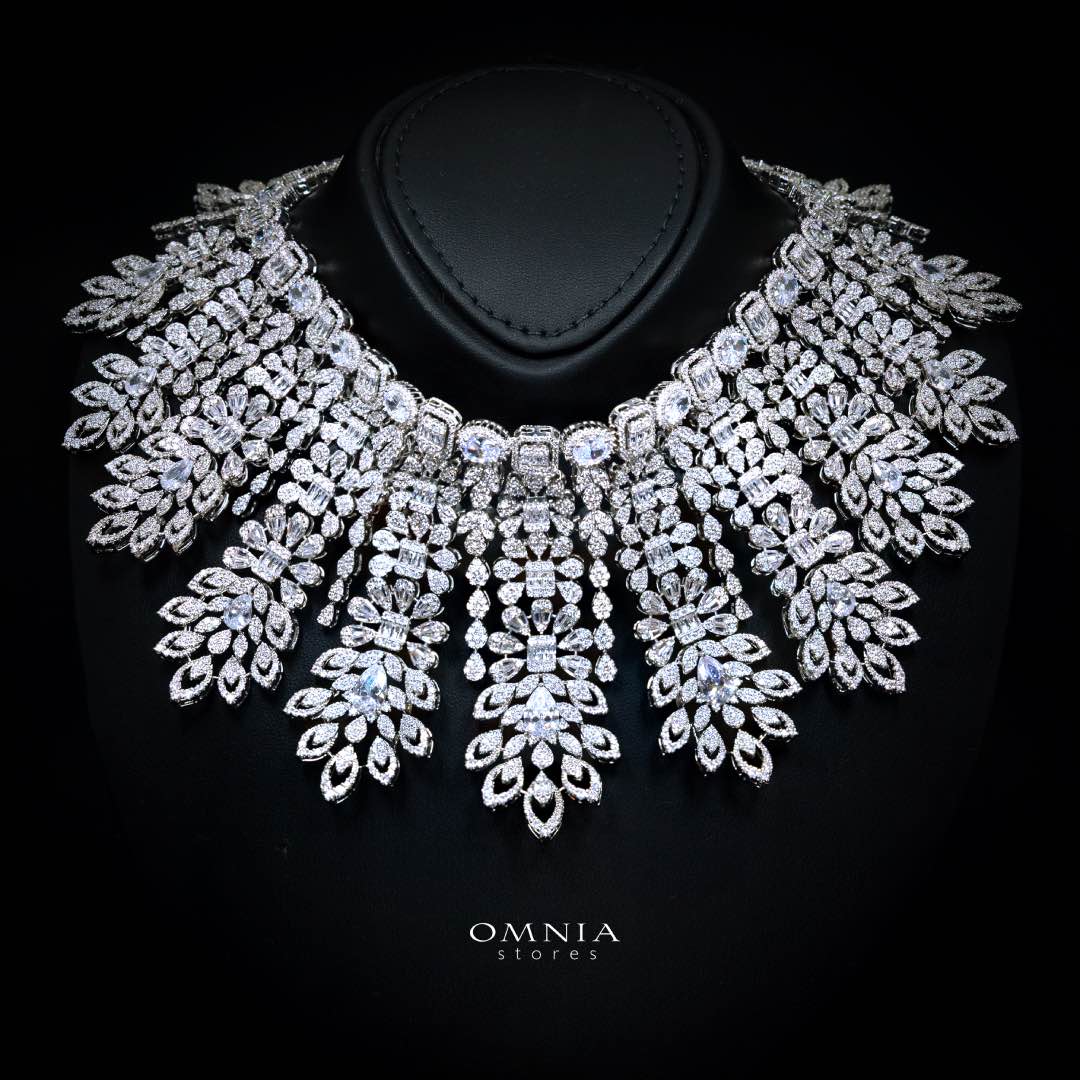 Omnia Athar White Luxury Bridal Full Set in High Quality Zircon Stone Premium Rhodium Plated - OMNIASTORES UAE