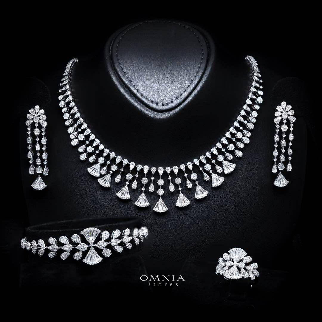 Omnia Rimal White Bridal Full Set in 925 Silver with High Quality Simulated Diamonds - OMNIASTORES UAE