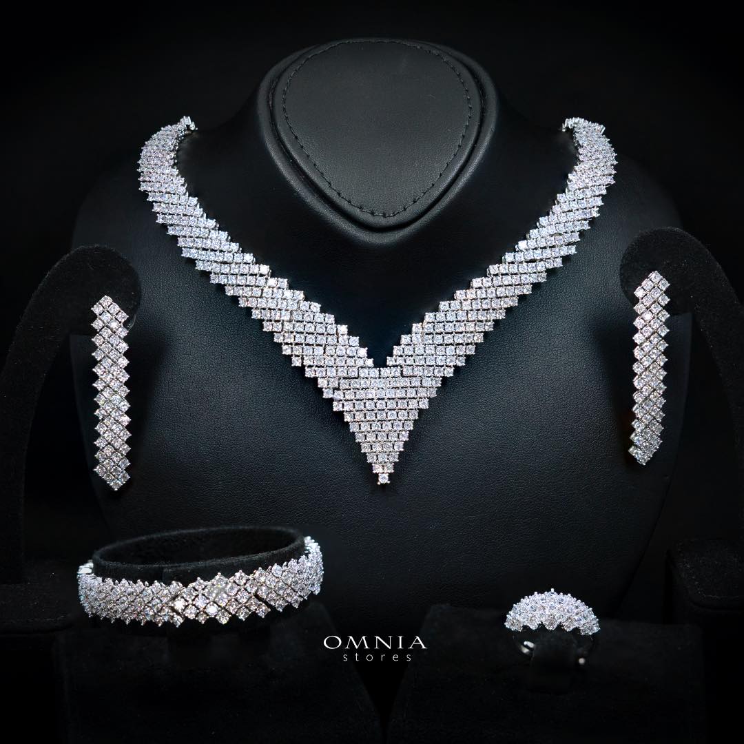 Omnia Thea Bridal Full Set Accessories High Quality Zircon Stone in Rhodium Plated