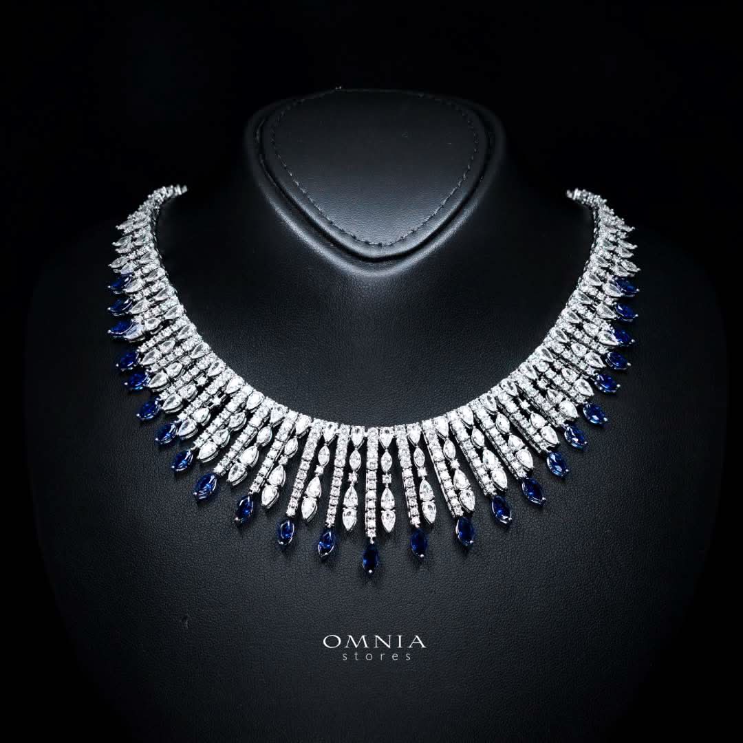 Omnia Lana Blue Bridal Full Set in High Quality Zircon Stone Premium Rhodium Plated