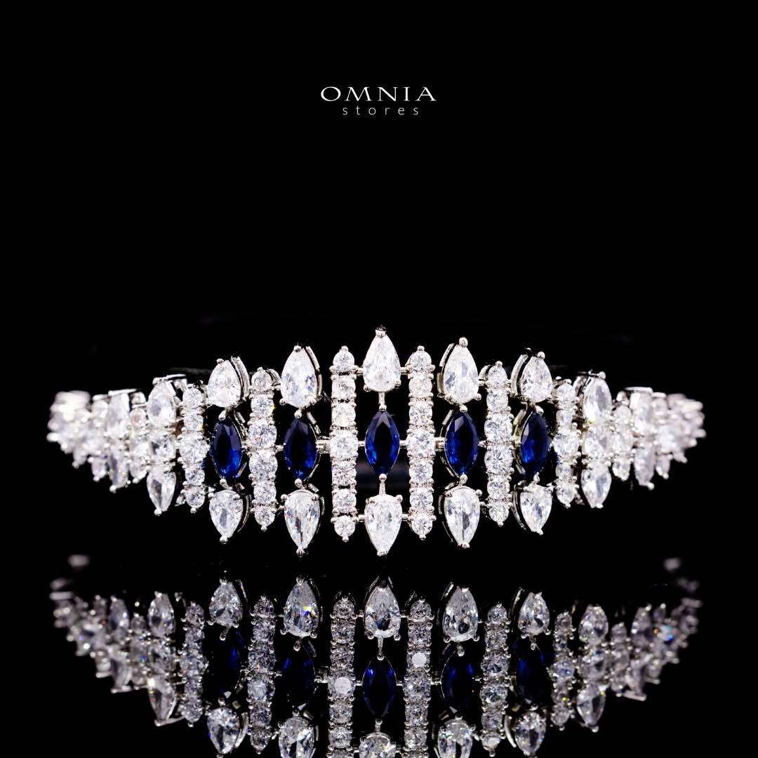 Omnia Lana Blue Bridal Full Set in High Quality Zircon Stone Premium Rhodium Plated
