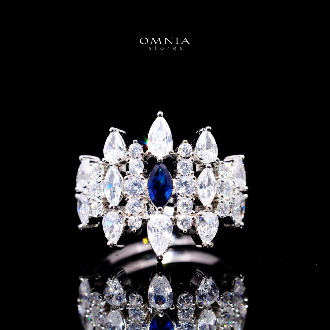 Omnia Lana Blue Bridal Full Set in High Quality Zircon Stone Premium Rhodium Plated