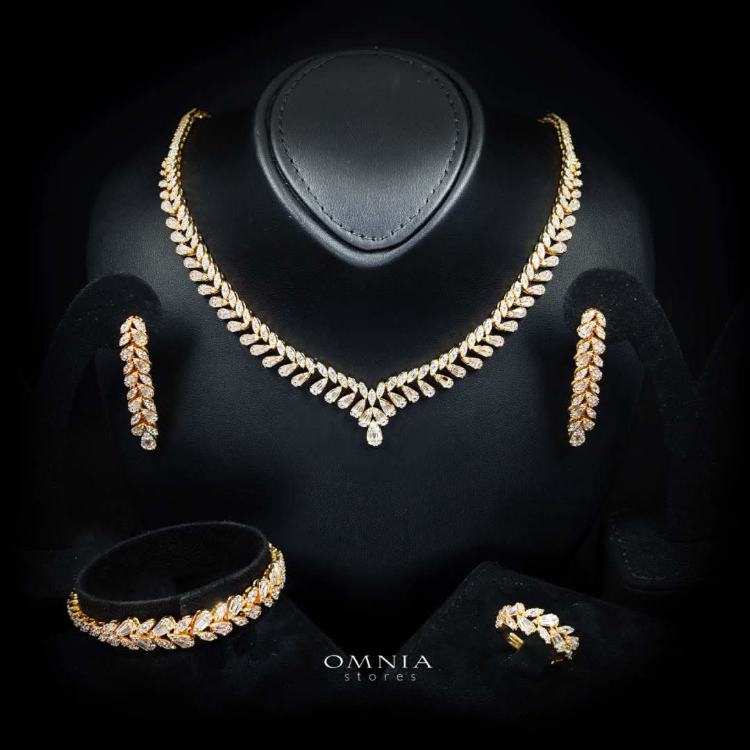 Omnia Aseel Gold Bridal Full Set Accessories in High Quality Zircon Stone Premium Rhodium Plated