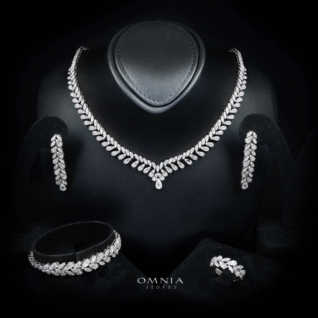 Omnia Aseel White Luxury Bridal Full Set in High Quality Zircon Stone Premium Rhodium Plated
