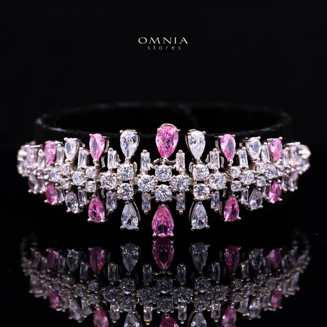 Omnia Nisrine Pink Bridal Full Set in High Quality Zircon Stone Premium Rhodium Plated - OMNIASTORES UAE