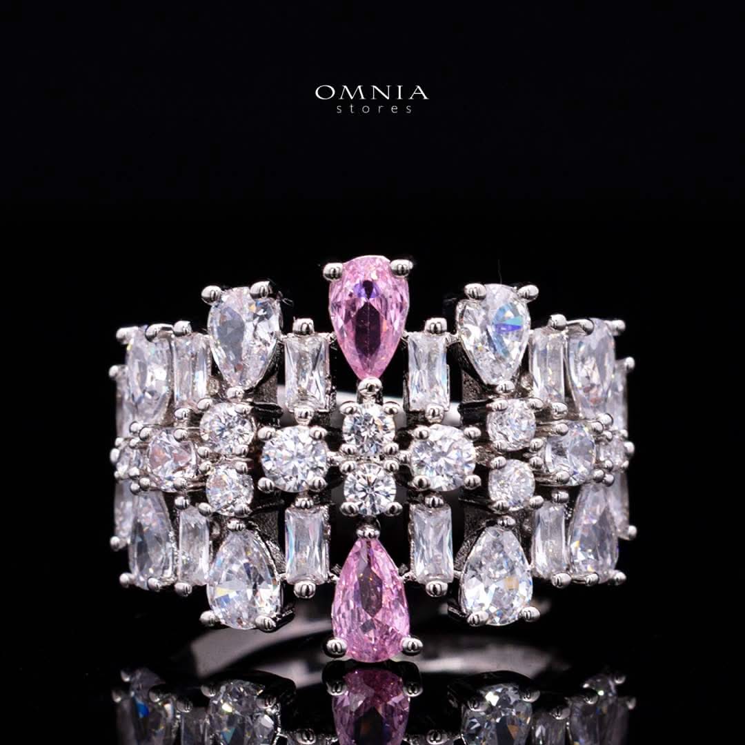 Omnia Nisrine Pink Bridal Full Set in High Quality Zircon Stone Premium Rhodium Plated