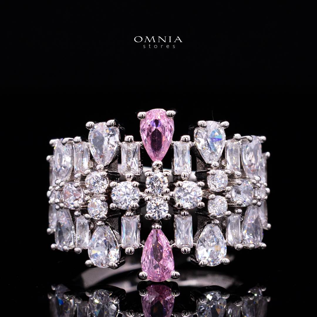 Omnia Nisrine Pink Bridal Full Set in High Quality Zircon Stone Premium Rhodium Plated - OMNIASTORES UAE