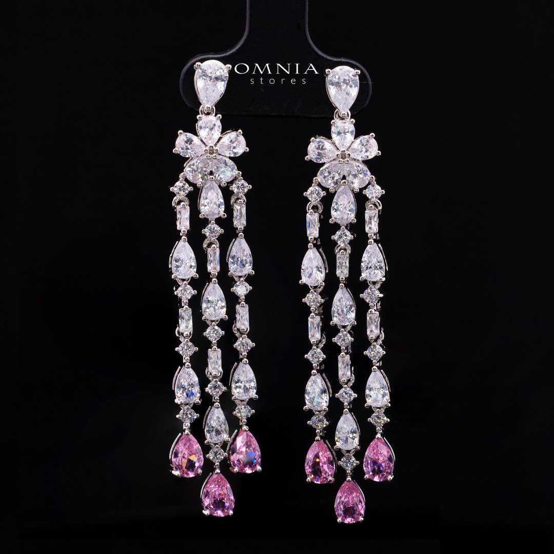 Omnia Nisrine Pink Bridal Full Set in High Quality Zircon Stone Premium Rhodium Plated