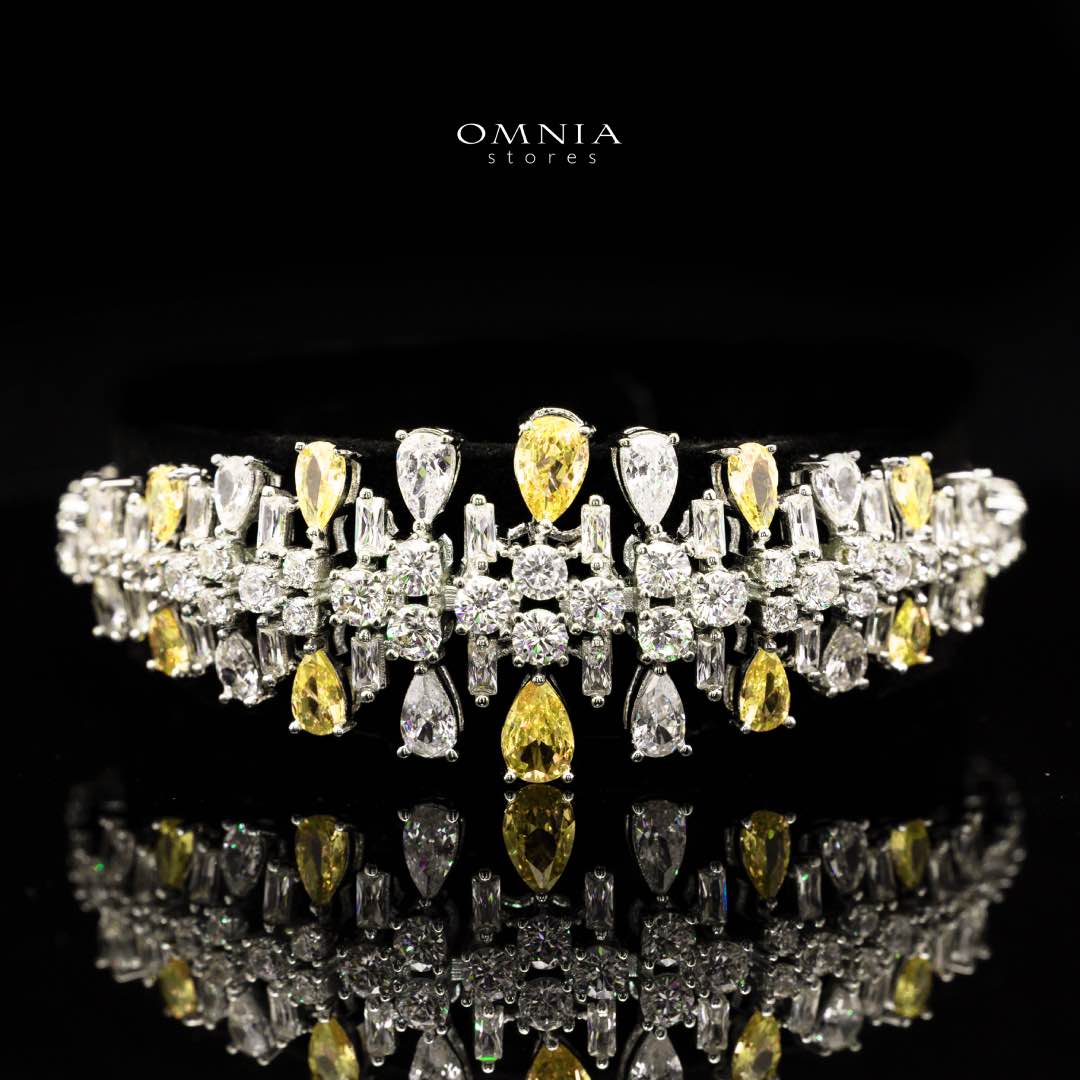 Omnia Nisrine Yellow Bridal Full Set in High Quality Zircon Stone Premium Rhodium Plated