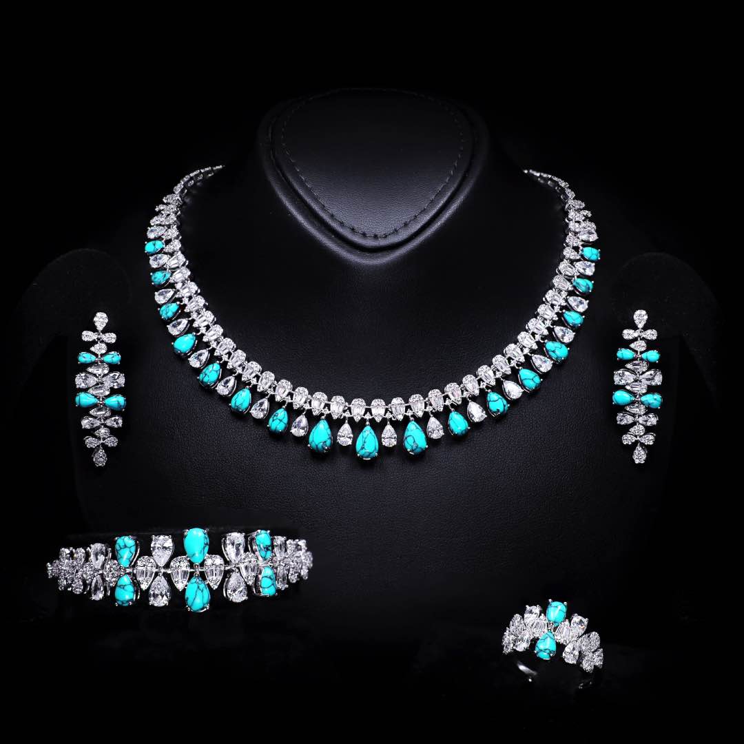 Omnia Lea Bridal Full Set Accessories in High Quality Zircon Stone Premium Rhodium Plated