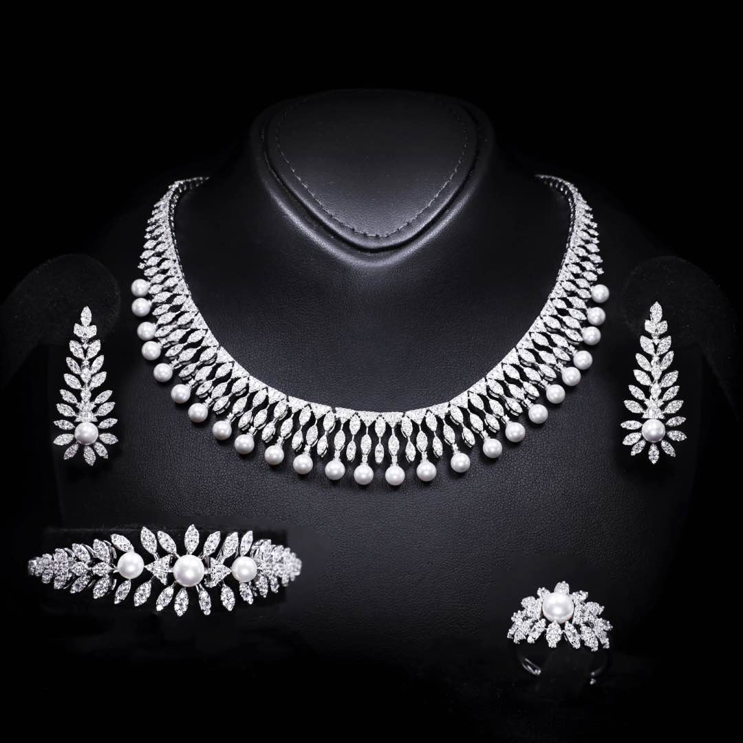 Omnia Shaika White Luxury Bridal Full Set in High Quality Zircon Stone Premium Rhodium Plated