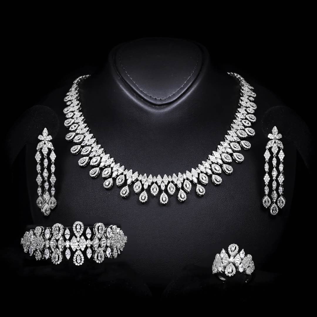 Omnia Sofia White Luxury Bridal Full Set in High Quality Zircon Stone Premium Rhodium Plated