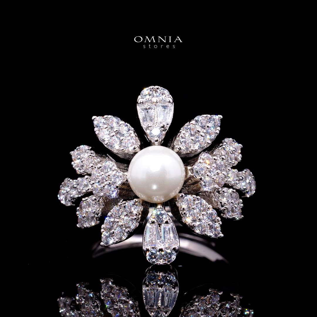 طقم مجوهرات الزفاف الكامل Omnia Laurah Luxury - مجوهرات اللؤلؤ والزركون (مطلي بالروديوم)
