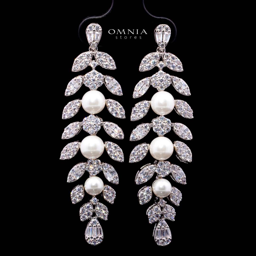 طقم مجوهرات الزفاف الكامل Omnia Laurah Luxury - مجوهرات اللؤلؤ والزركون (مطلي بالروديوم)