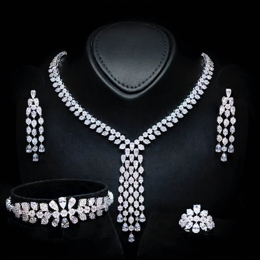 Omnia Myla White Luxury Bridal Full Set in High Quality Zircon Stone Premium Rhodium Plated