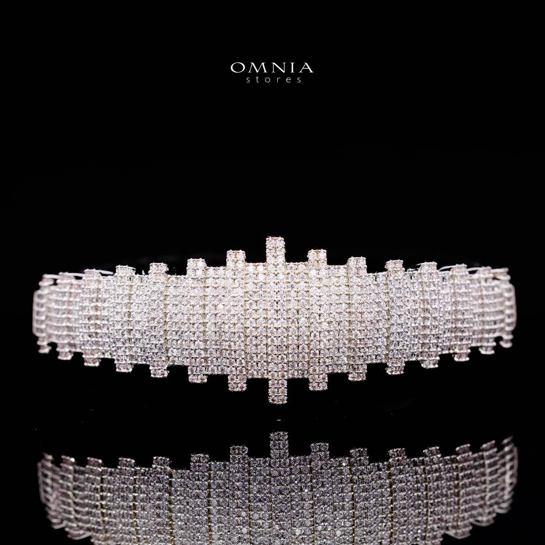 أومنِيا أشلي طقم إكسسوارات عرائس فاخر كامل باللون الأبيض مرصع بحجر الزركون عالي الجودة ومطلي بالروديوم