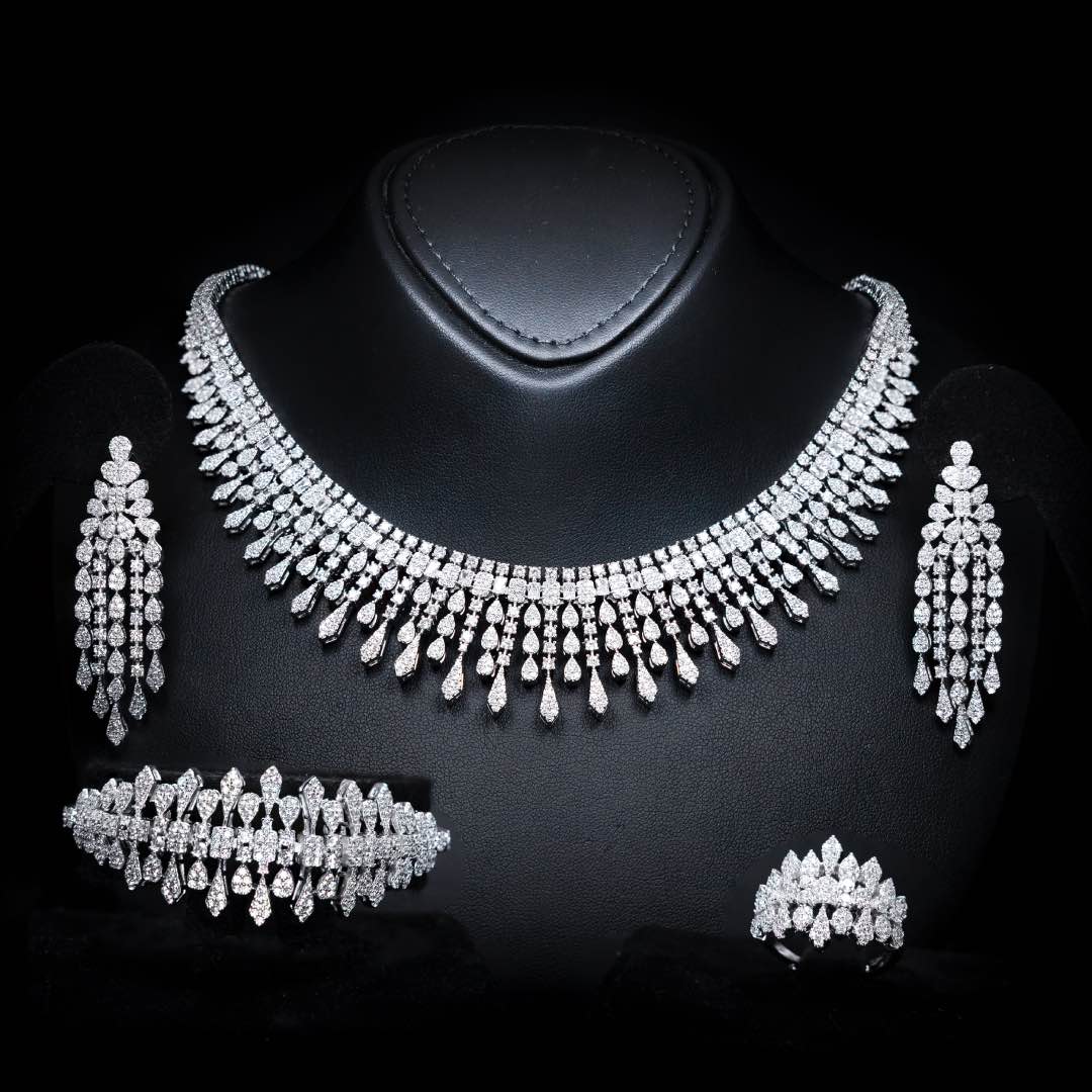 Omnia Ahlina White Bridal Full Set in High Quality Zircon Stone Premium Rhodium Plated