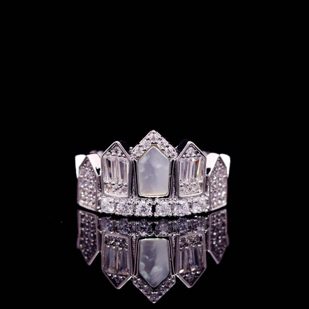 Omnia Shareefa White Luxury Bridal Full Set Accessories in High Quality Zircon Stone Premium Rhodium Plated