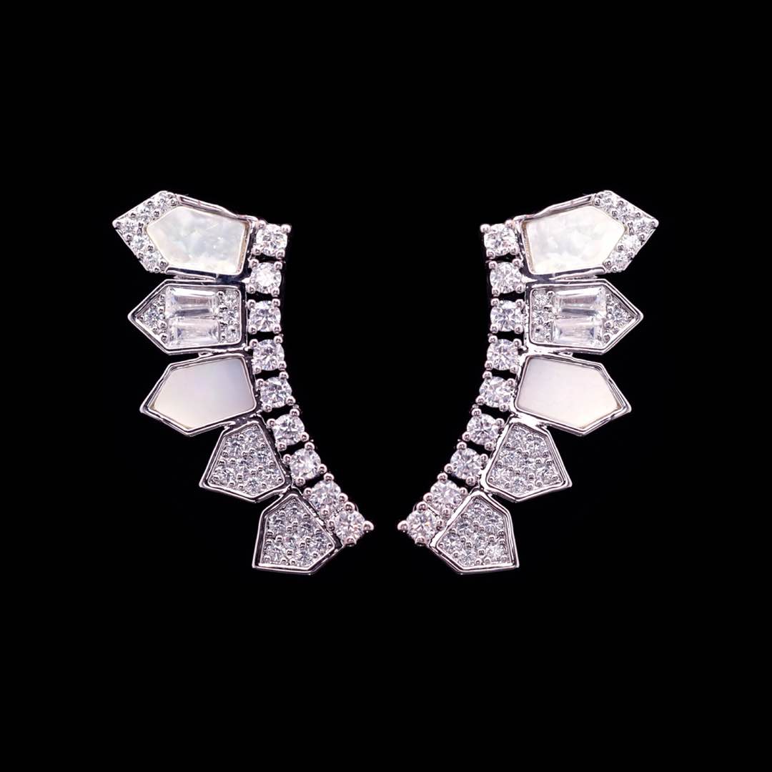 Omnia Shareefa White Luxury Bridal Full Set Accessories in High Quality Zircon Stone Premium Rhodium Plated