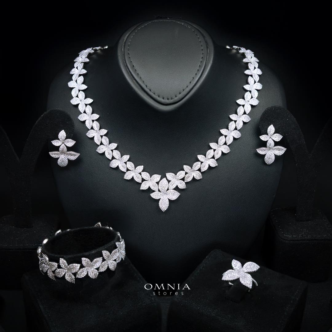 Omnia Laura White Luxury Bridal Full Set in High Quality Zircon Stone Premium Rhodium Plated