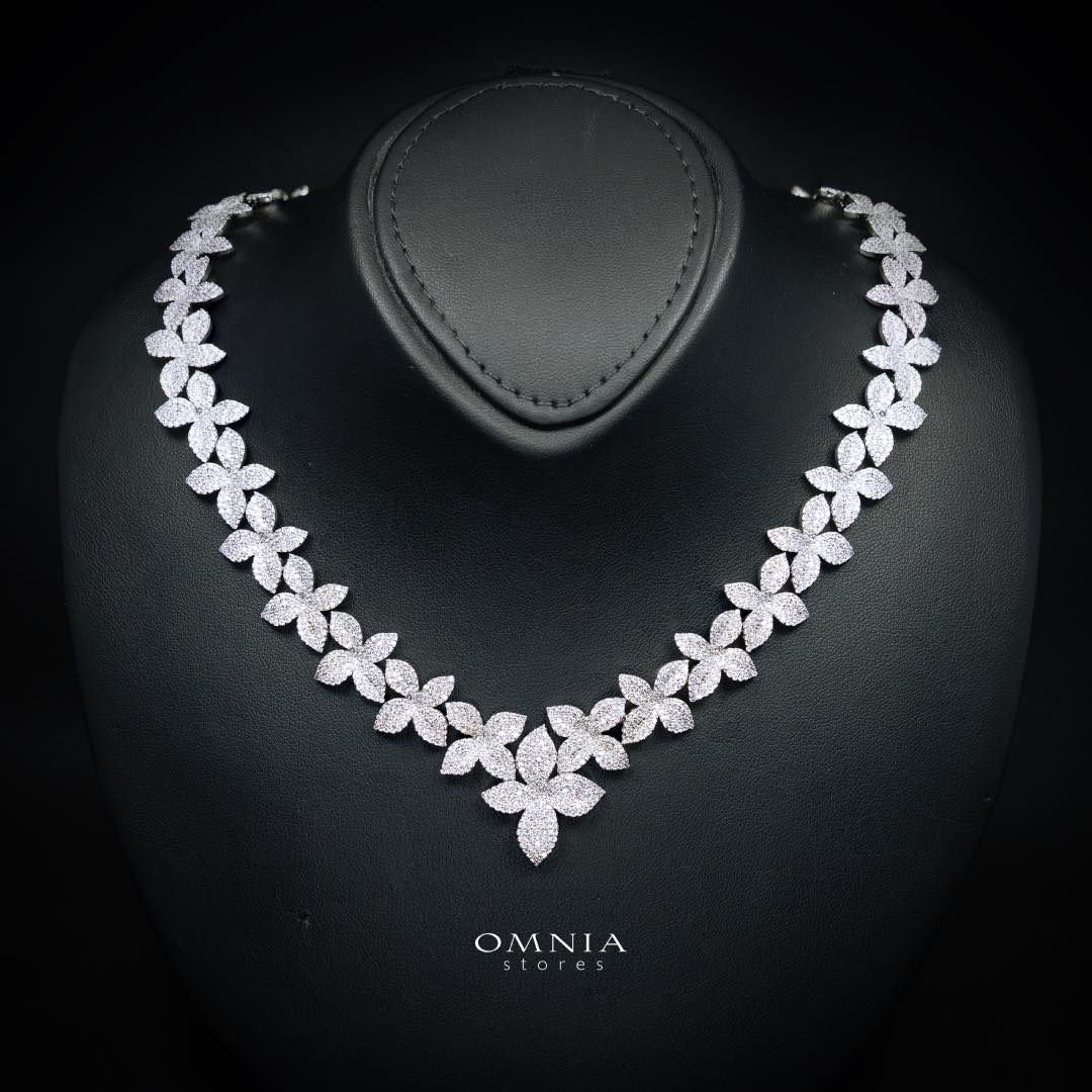 Omnia Laura White Luxury Bridal Full Set in High Quality Zircon Stone Premium Rhodium Plated