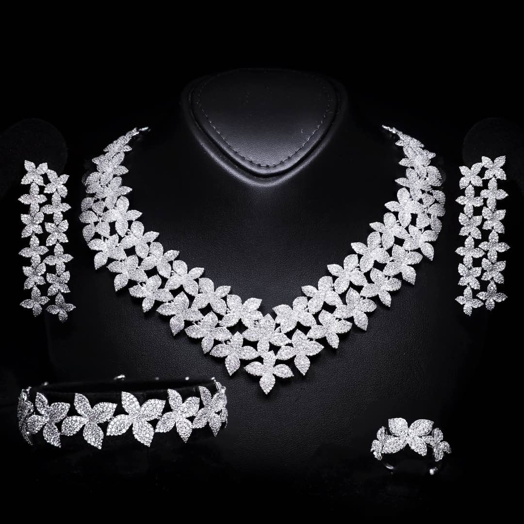 Omnia Nellie White Luxury Bridal Full Set in High Quality Zircon Stone Premium Rhodium Plated