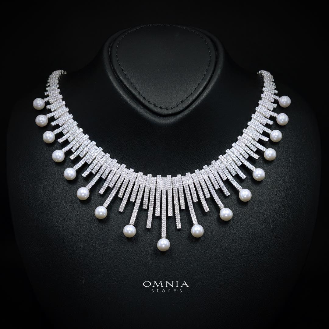 Omnia Ashley Pearl White Bridal Full Set in 925 Silver with High Quality Simulated Diamonds - OMNIASTORES UAE