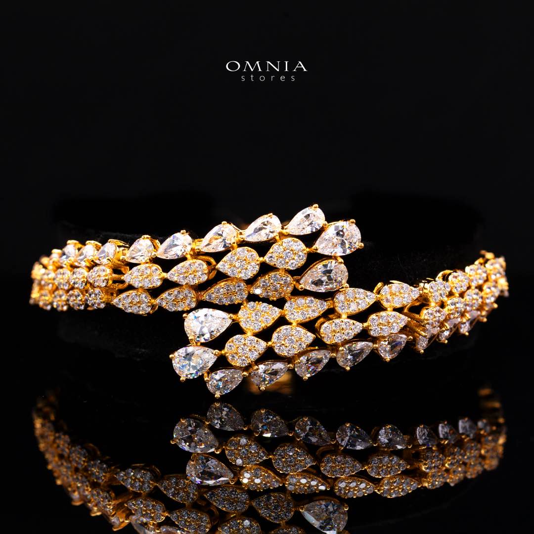 Omnia Amrah Luxury Bridal White and Gold Full Set in High Quality Zircon Stone Premium Rhodium Plated