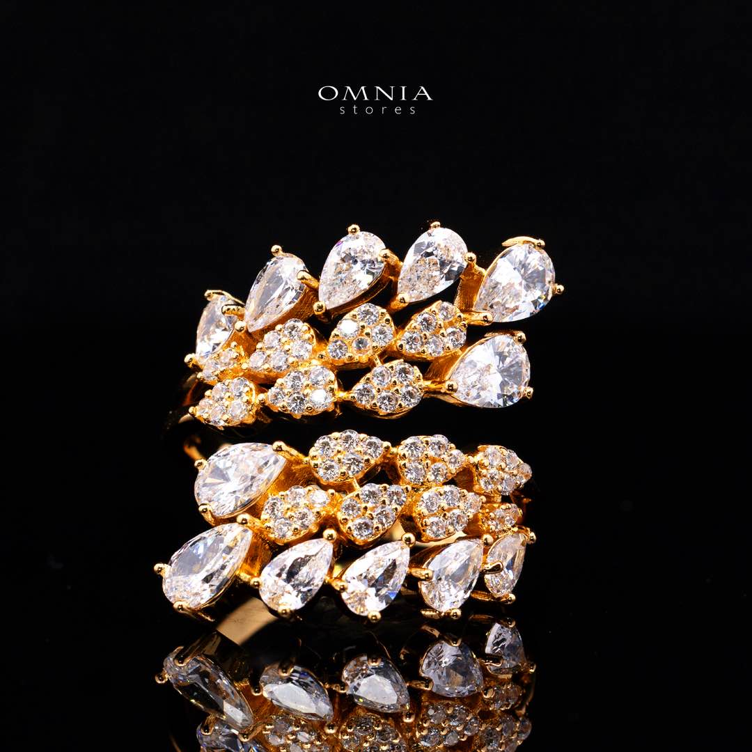 Omnia Amrah Luxury Bridal White and Gold Full Set in High Quality Zircon Stone Premium Rhodium Plated