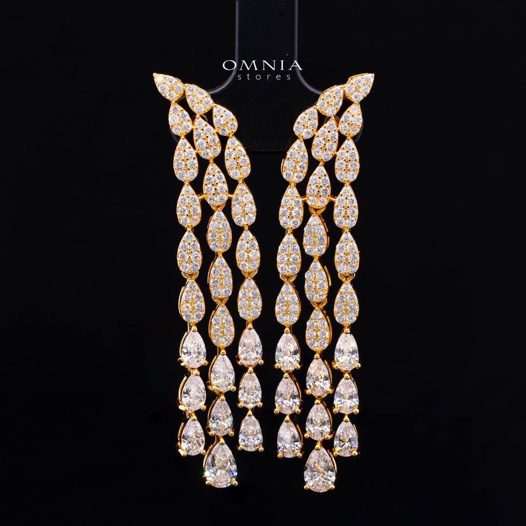 Omnia Amrah Luxury Bridal White and Gold Full Set in High Quality Zircon Stone Premium Rhodium Plated