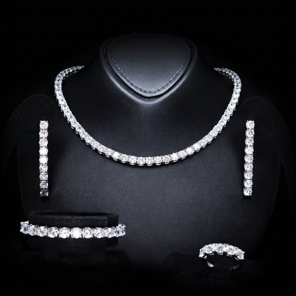 Omnia Rowan Bridal Full Set Accessories in High Quality Zircon Stone Premium Rhodium Plated - OMNIASTORES UAE