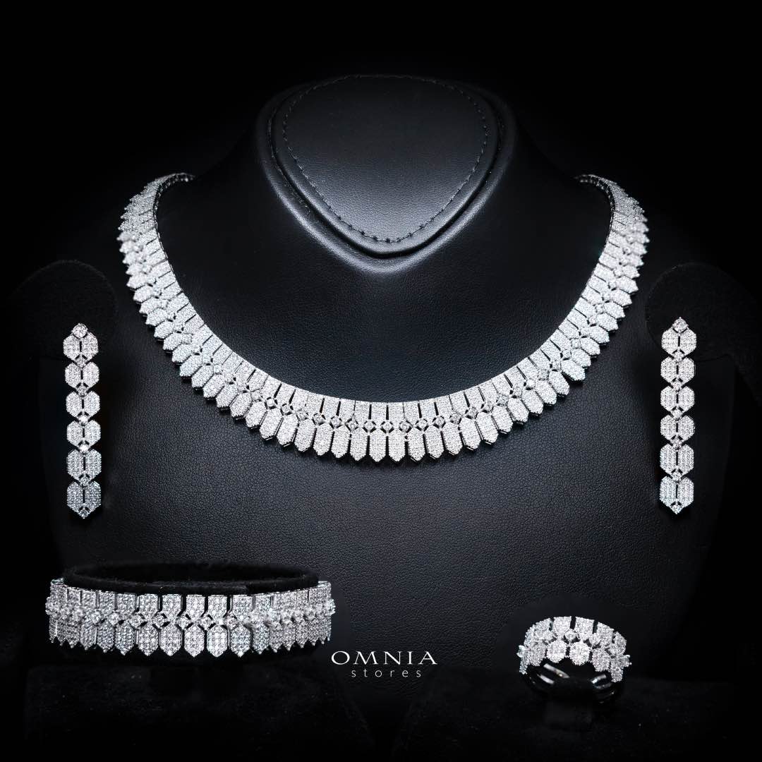 Omnia Jessica White Luxury Bridal Full Set in High Quality Zircon Stone Premium Rhodium Plated