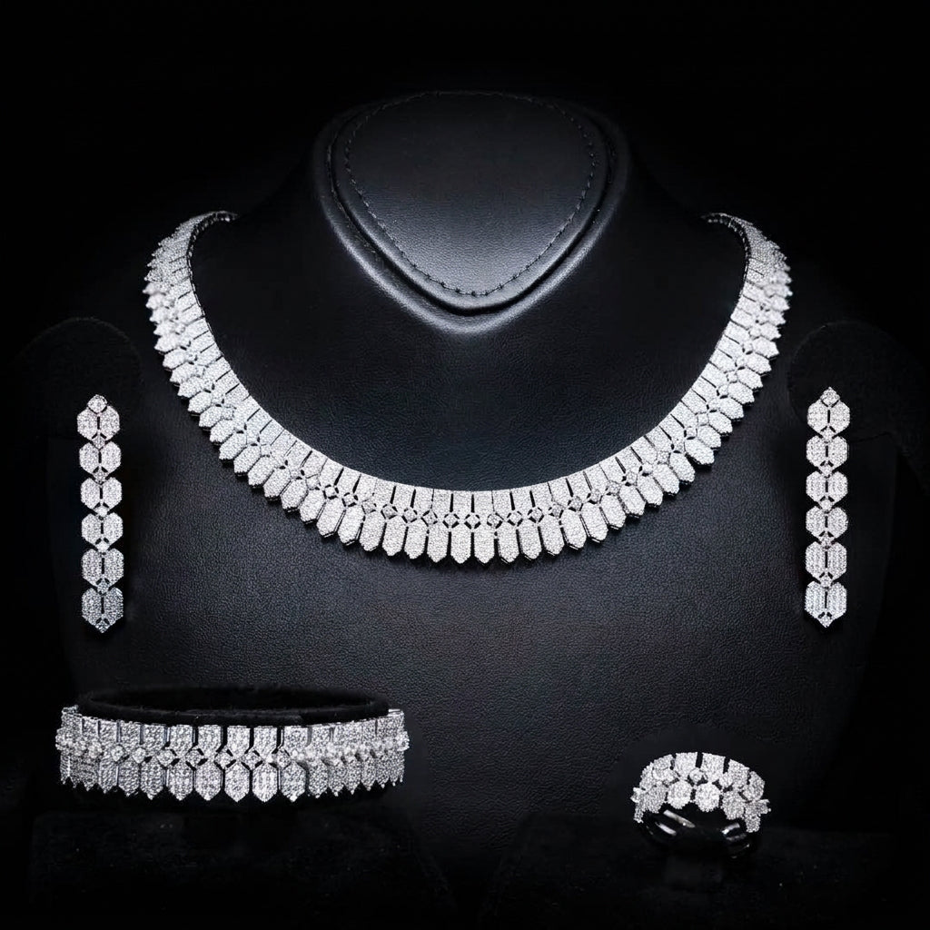 Omnia Jessica White Luxury Bridal Full Set in High Quality Zircon Stone Premium Rhodium Plated