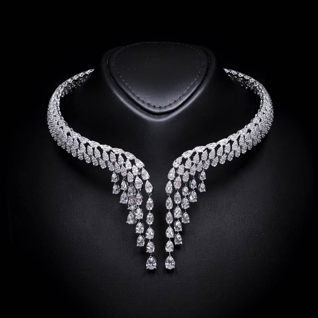 Omnia Senna Luxury Bridal White Full Set in High Quality Zircon Stone Premium Rhodium Plated