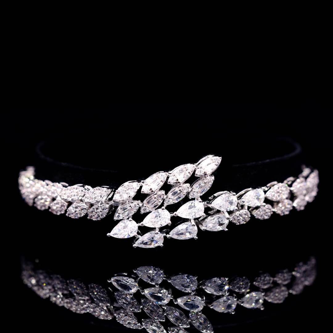 Omnia Kalina Luxury White Choker Bridal Full Set in High Quality Zircon Stone Premium Rhodium Plated