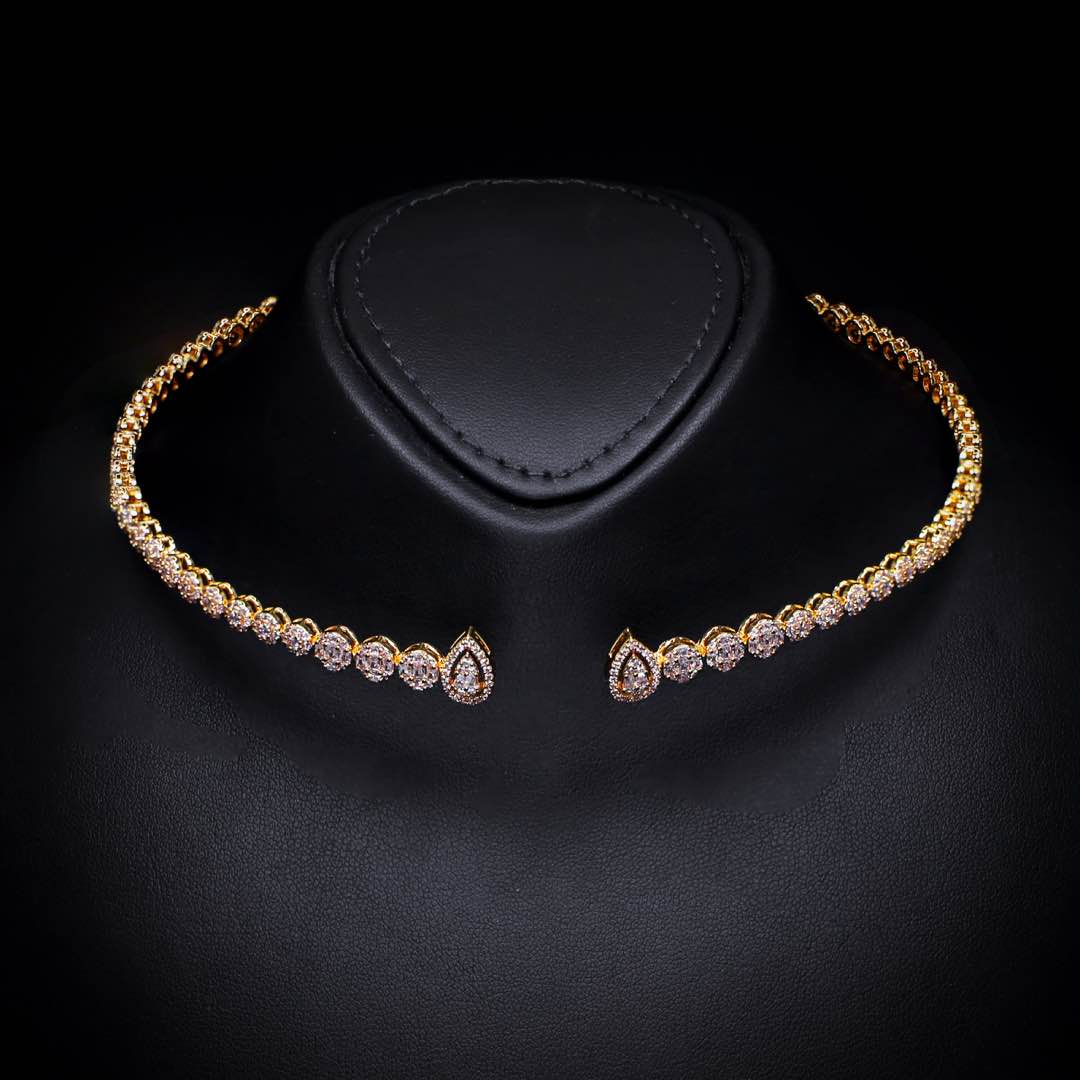 Omnia Mila Luxury Golden Choker Bridal Full Set in High Quality Zircon Stone Rhodium Plated