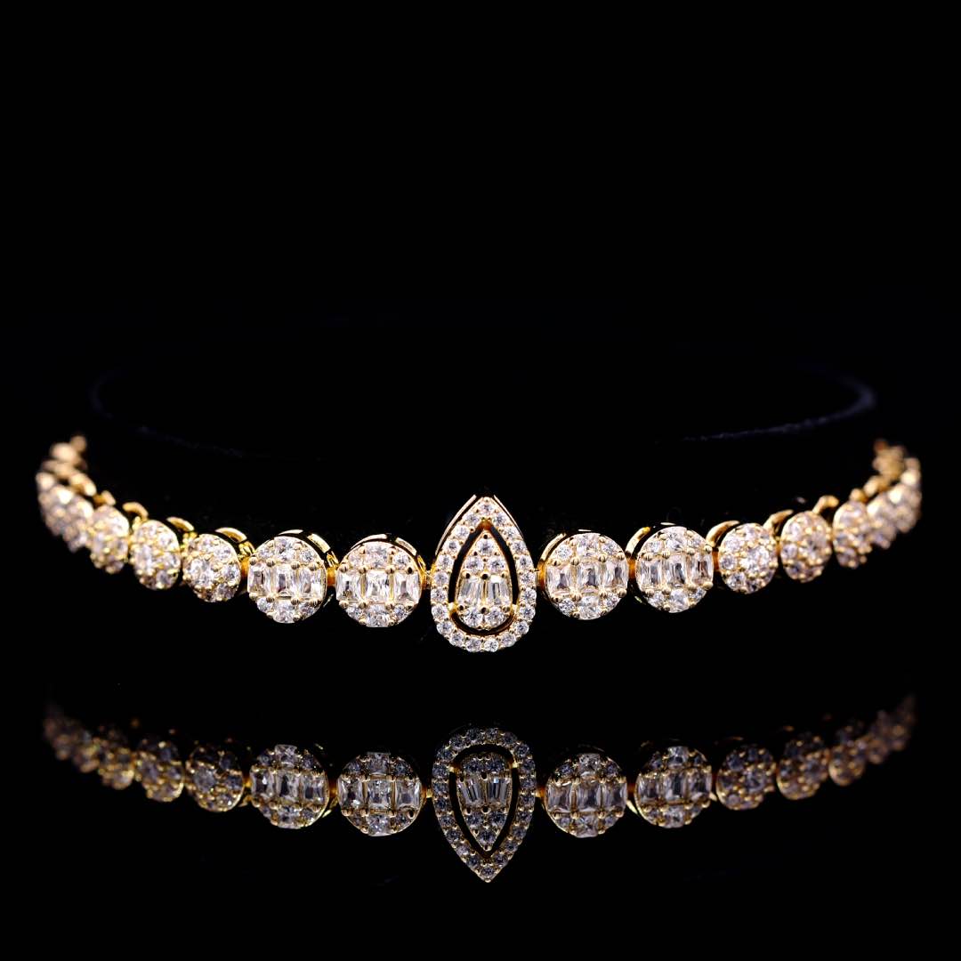 Omnia Mila Luxury Golden Choker Bridal Full Set in High Quality Zircon Stone Rhodium Plated (16 cm only available in ksa)