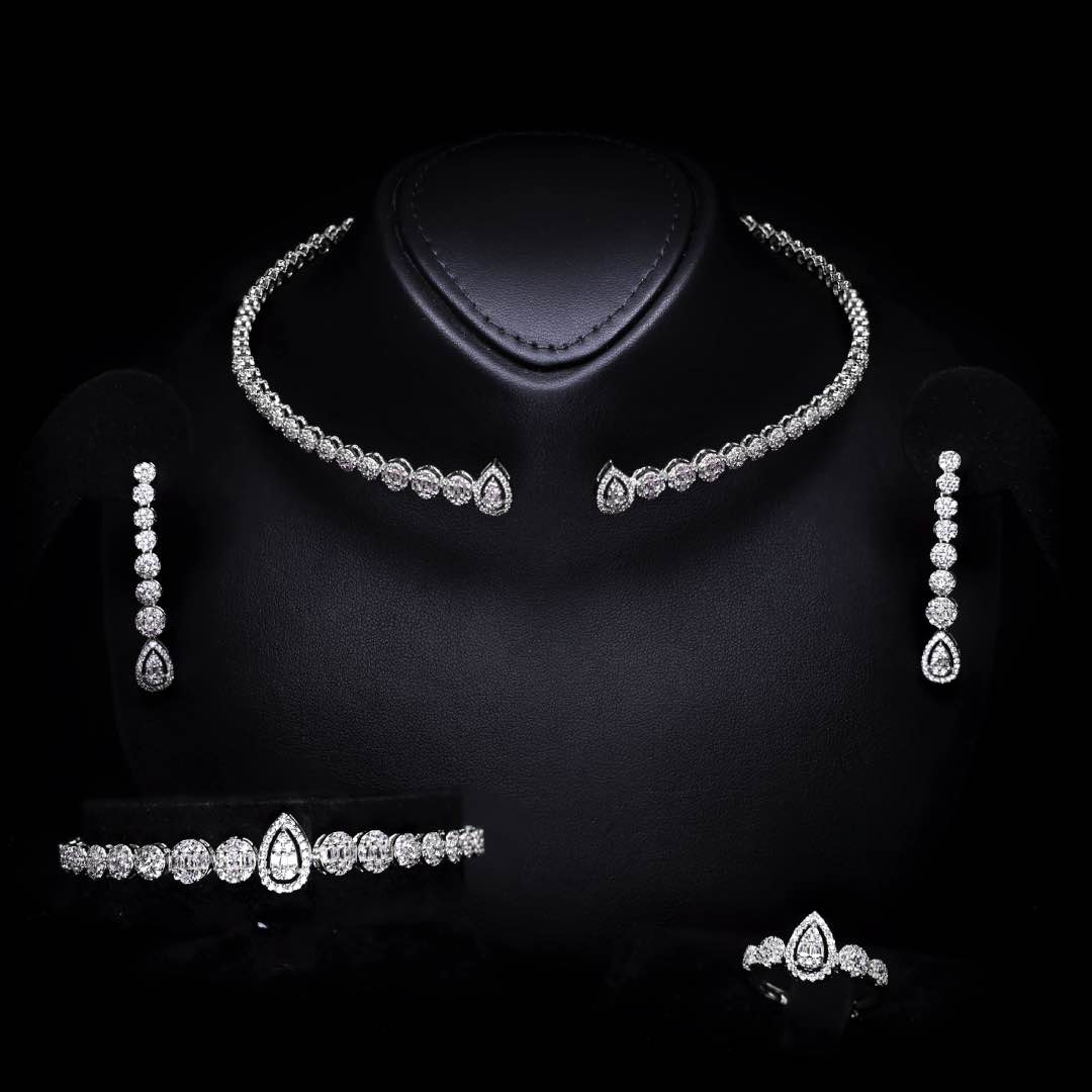 Omnia Mila Luxury White Choker Bridal Full Set in High Quality Zircon Stone Premium Rhodium Plated