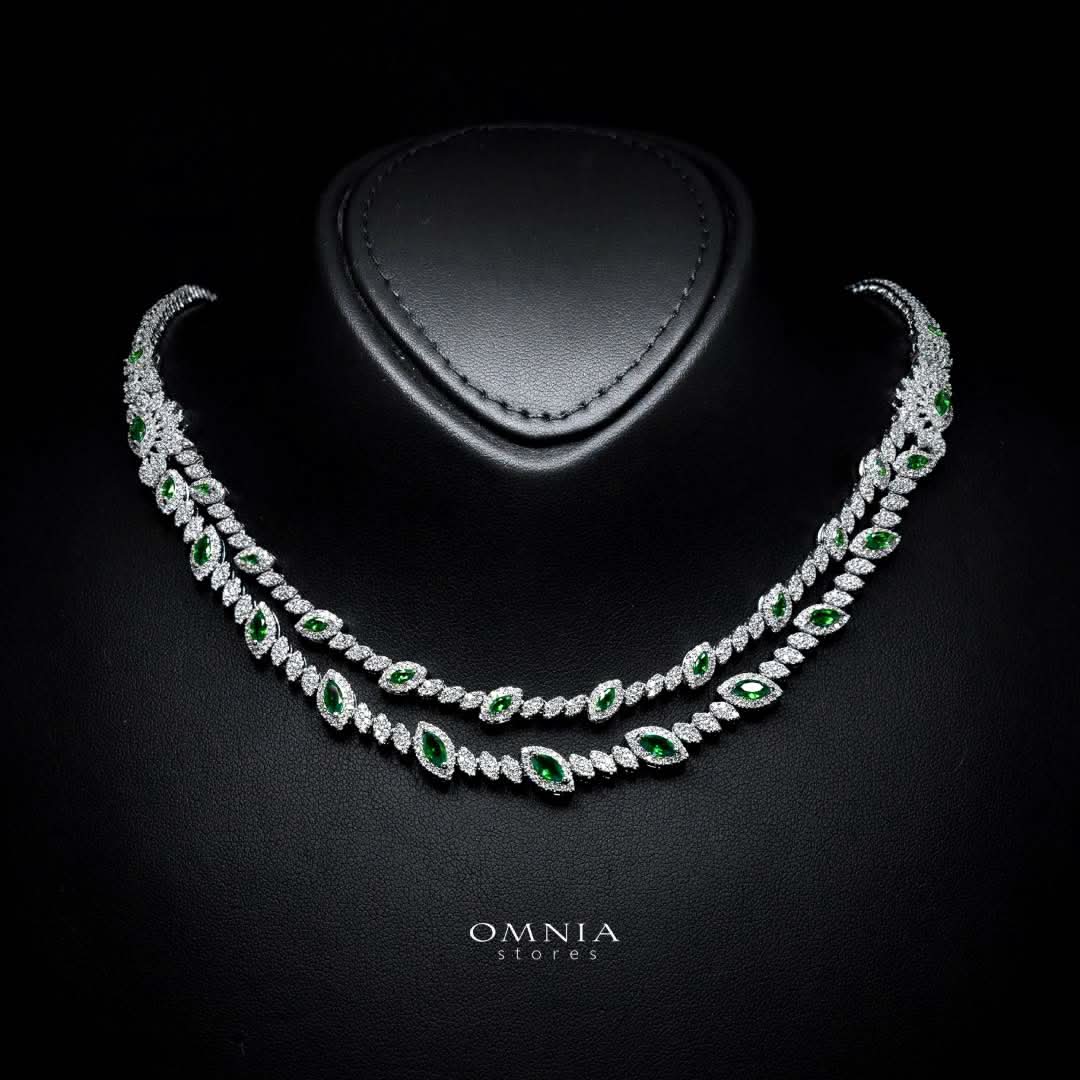 Omnia Nada Green Bridal Full Set Accessories in High Quality Zircon Stone Premium Rhodium Plated