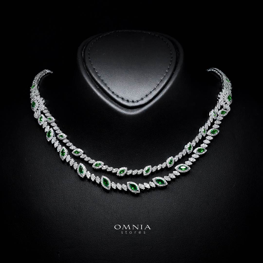 Omnia Nada Green Bridal Full Set Accessories in High Quality Zircon Stone Premium Rhodium Plated - OMNIASTORES UAE
